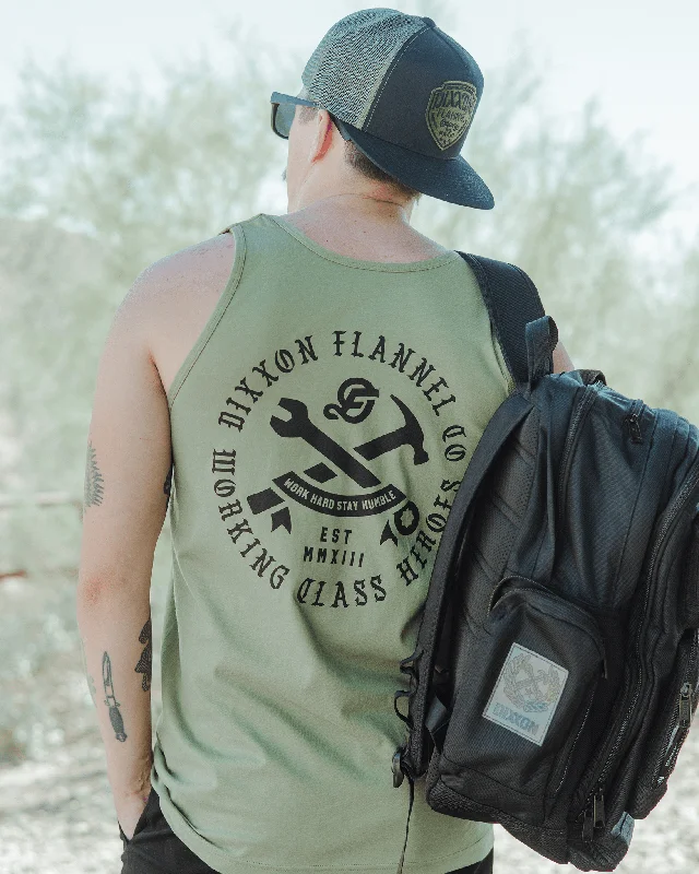 Limited Stock Black Working Class Badge Tank - O.D. Green
